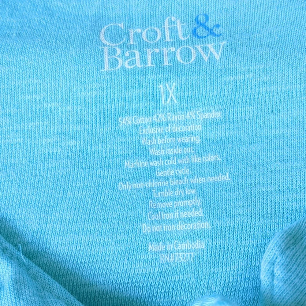 🆕 Croft & Barrow Short Sleeve Smock Top Sz 1X Aqua Halo NEW - Picture 6 of 6